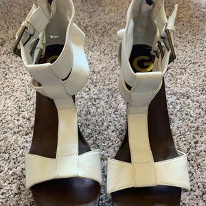 G By GUESS White & Brown High Heeled Wedges